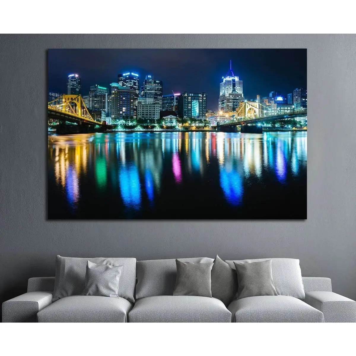 Pittsburgh Skyline Reflecting In The Allegheny River, Pennsylvania №1706 Ready To Hang Canvas Print 1