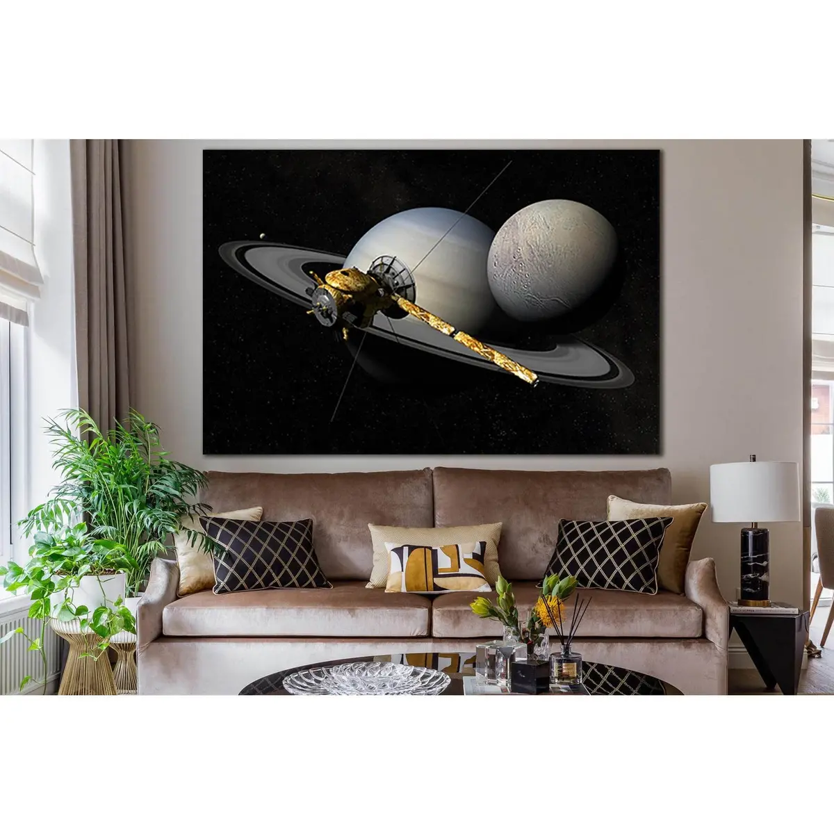 Planet Saturn And Its Satellite №Sl979 Ready To Hang Canvas Print 1