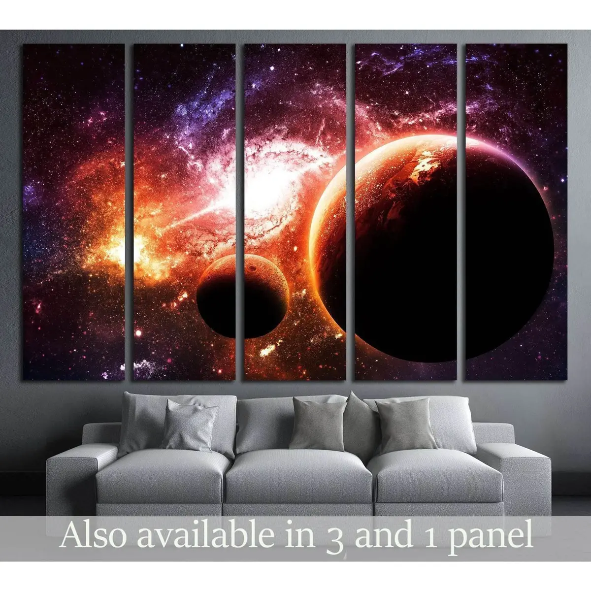 Cosmic Planets in a Golden Galaxy – NASA-Inspired Ready-to-Hang Canvas Art