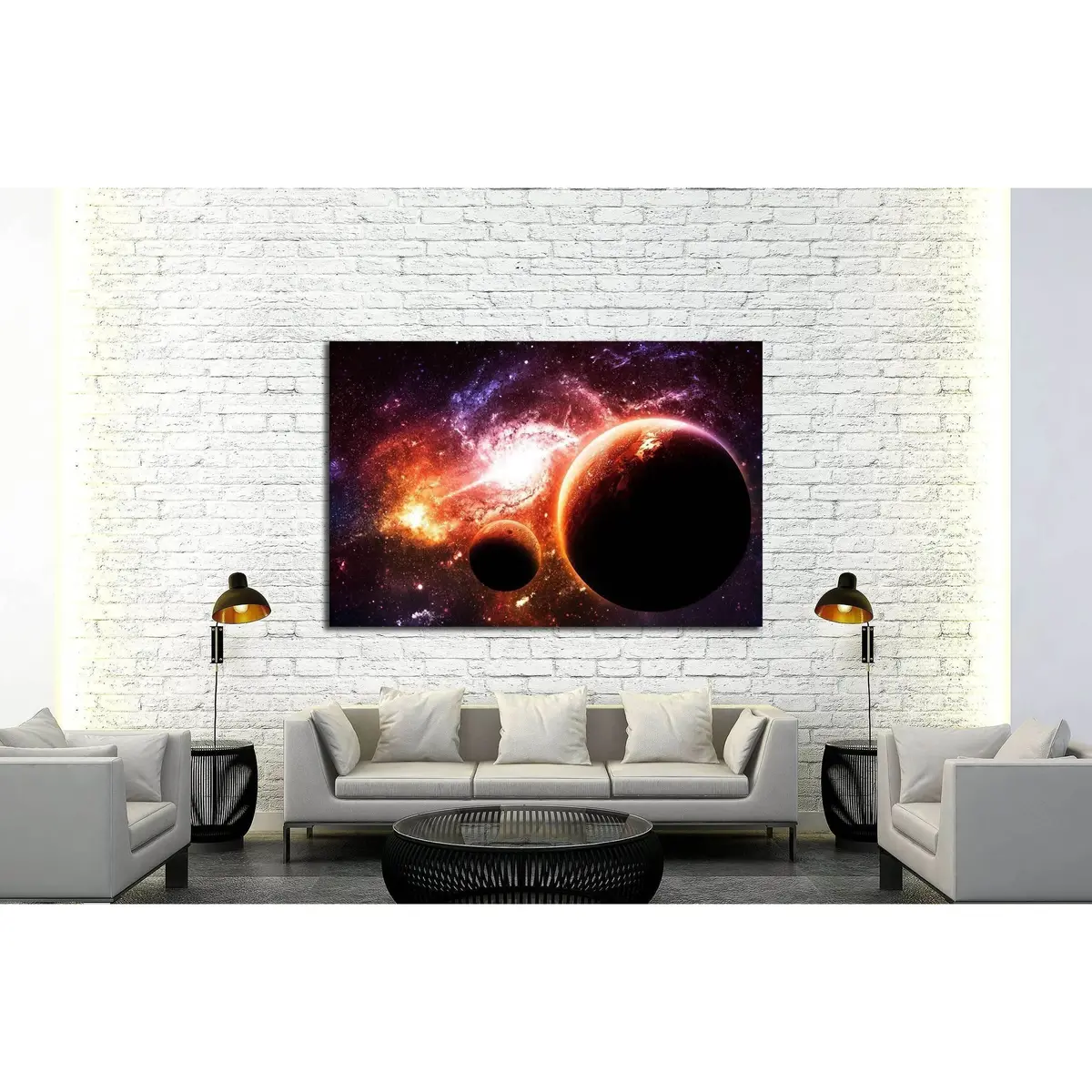 Planets Over Golden Galaxy - Elements Of This Image Furnished By Nasa №2457 Ready To Hang Canvas Print 3