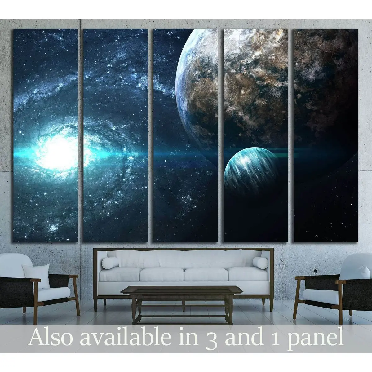 Ready-to-Hang Canvas Wall Art: Cosmic Scene of Planets Amidst a Vibrant Nebula, Sourced from NASA Imagery