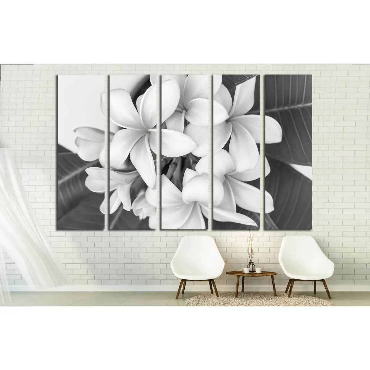 Black & White Plumeria Flower Canvas Print – Ready-to-Hang Tropical Frangipani Wall Art - Image 3