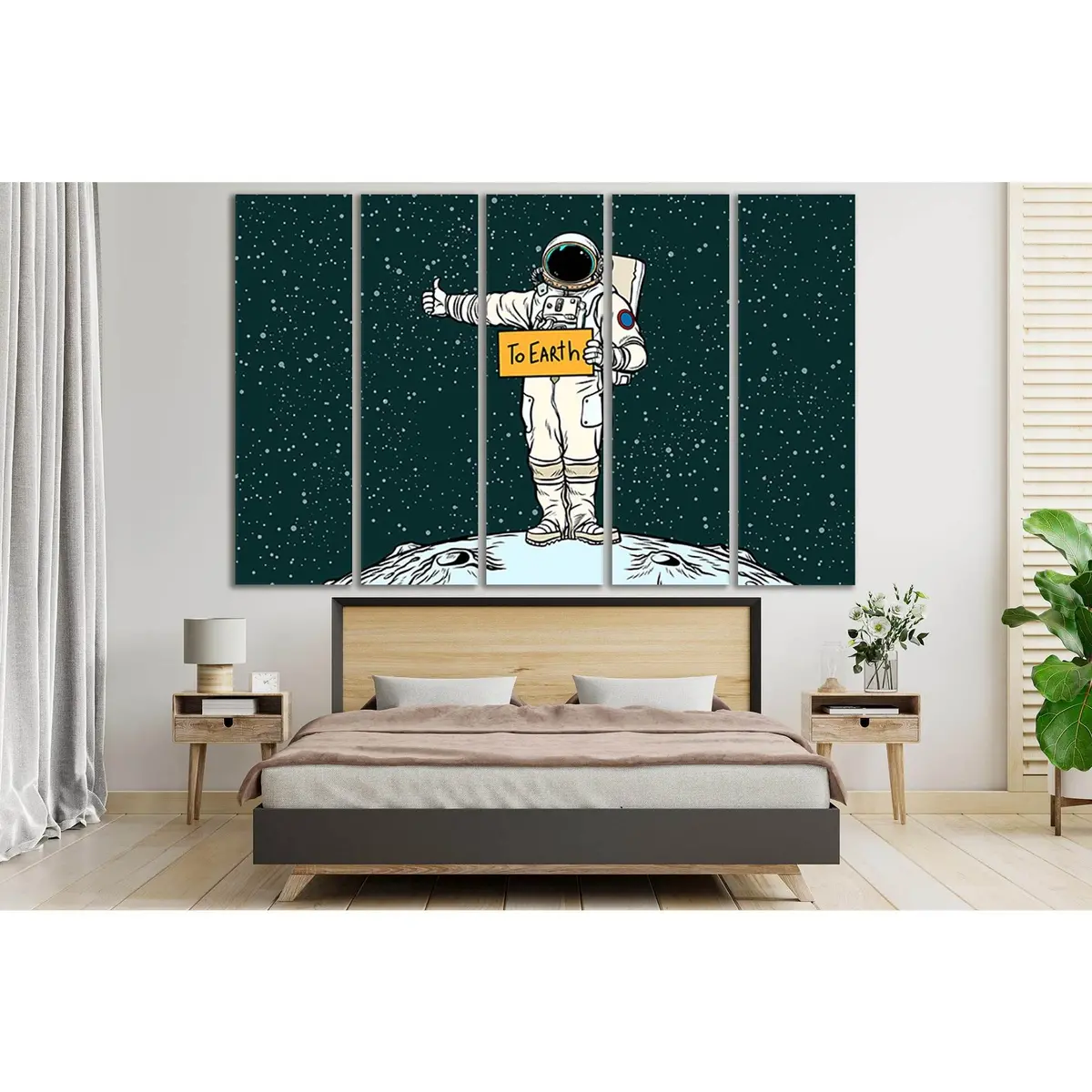 Pop Art Astronaut Hitchhiking on Earth Canvas Wall Art – Ready-to-Hang Print SL544 - Image 3