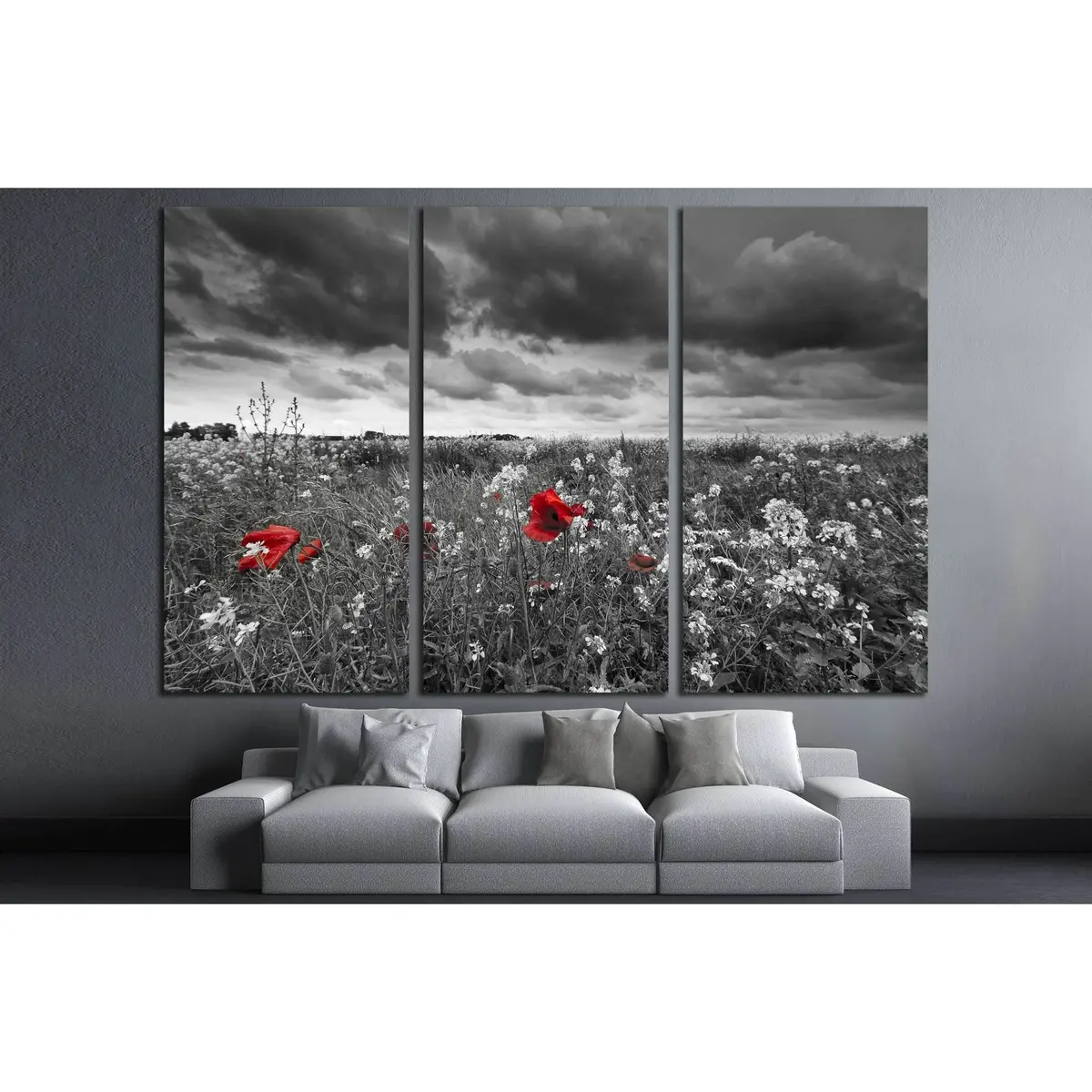Poppies In A Field In Black And White №2670 Ready To Hang Canvas Print 5