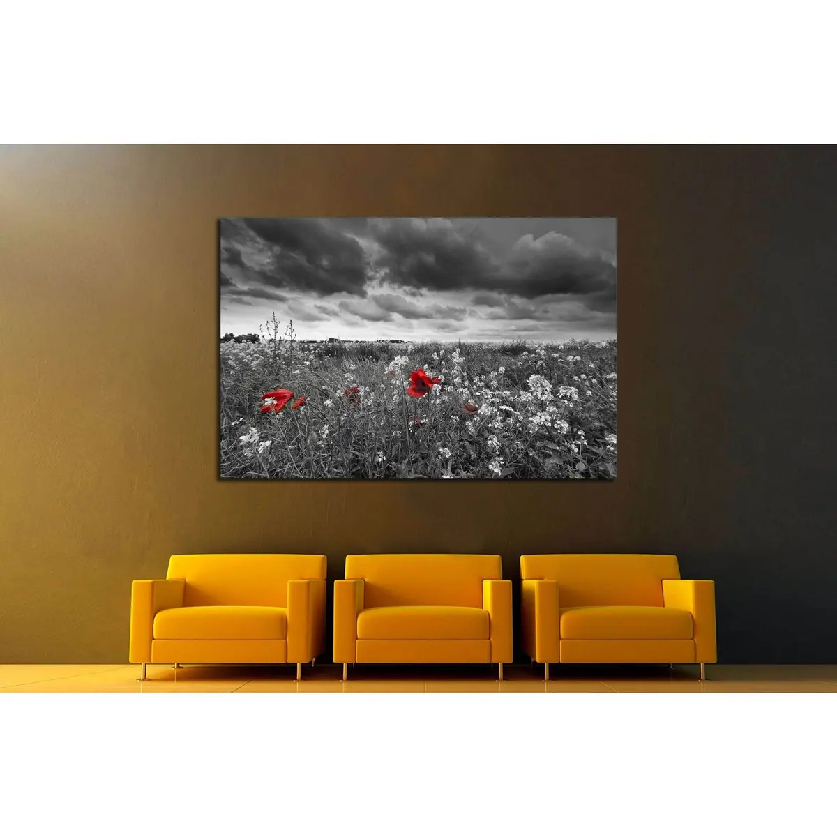 Poppies In A Field In Black And White №2670 Ready To Hang Canvas Print 3