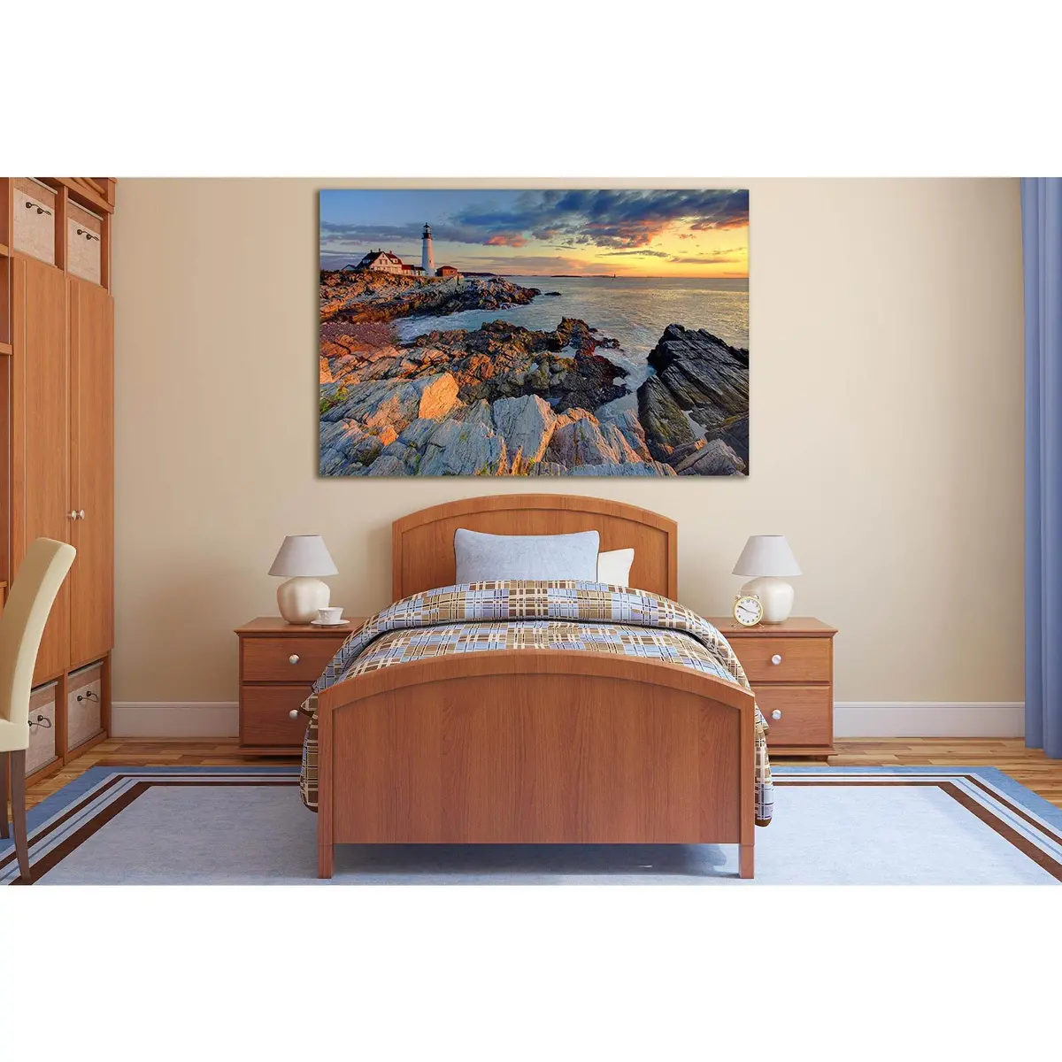 Portland Lighthouse And Sunrise №Sl243 Ready To Hang Canvas Print 1