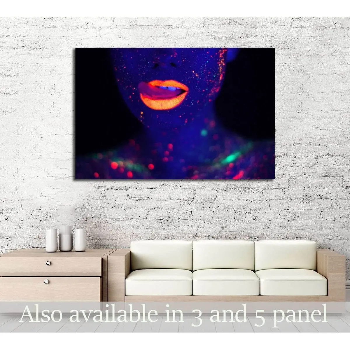 Portrait Of Beautiful Fashion Woman In Neon Uf Light №2783 Ready To Hang Canvas Print 1