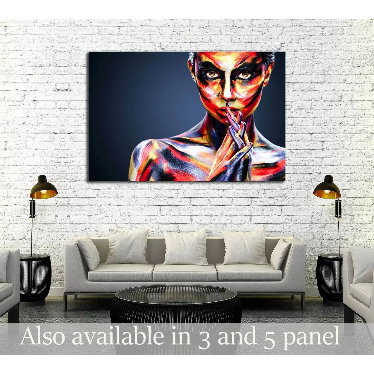 Portrait Of The Bright Beautiful Girl With Art Colorful Make-Up And Bodyart №2762 Ready To Hang Canvas Print 1