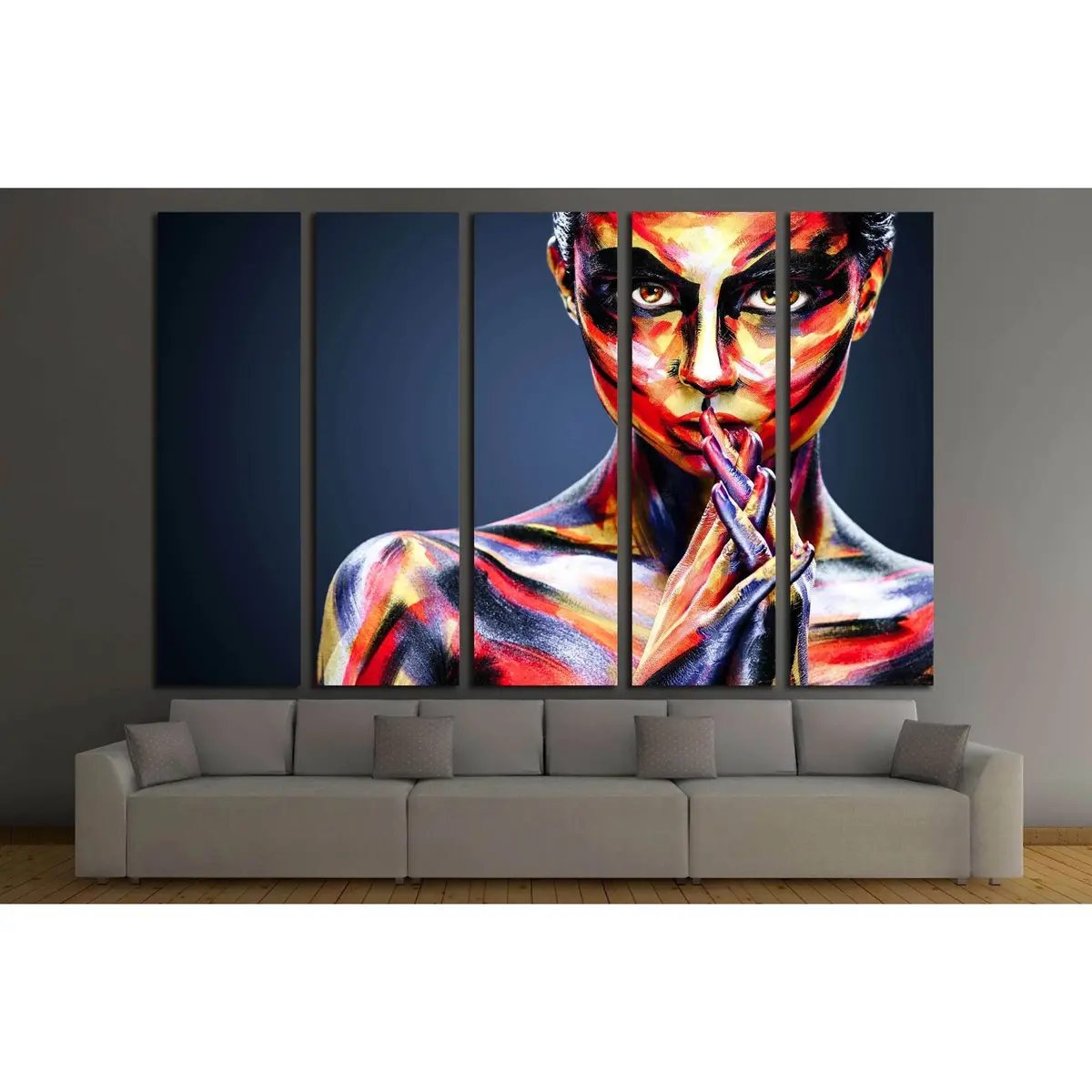 Vibrant Female Portrait with Bold Colorful Makeup and Expressive Body Art – Ready-to-Hang Canvas Wall Art #2762 - Image 3