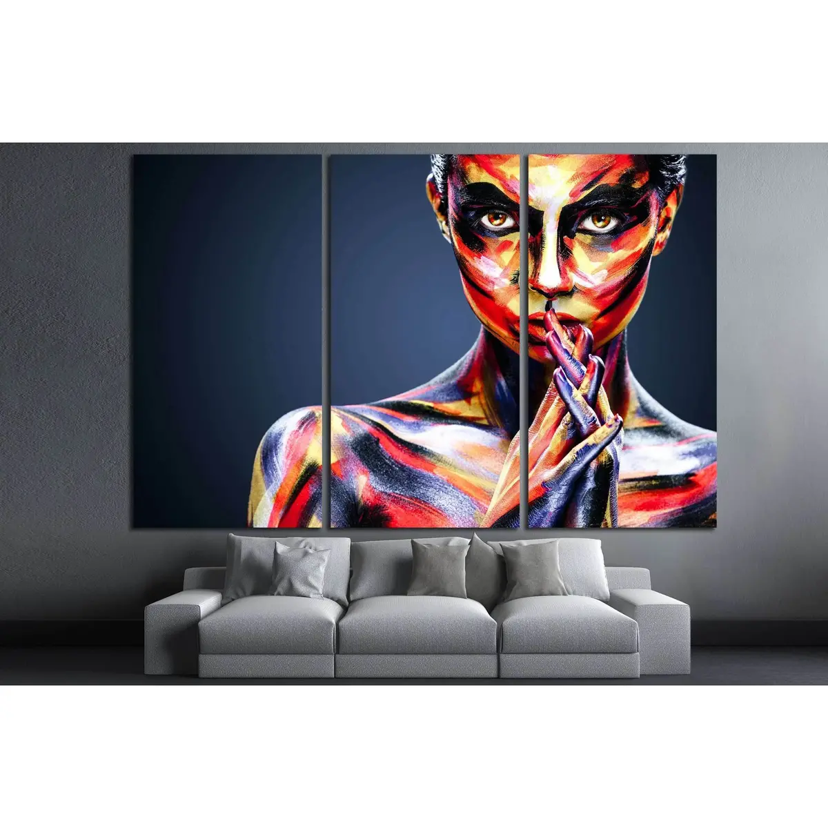 Portrait Of The Bright Beautiful Girl With Art Colorful Make-Up And Bodyart №2762 Ready To Hang Canvas Print 5