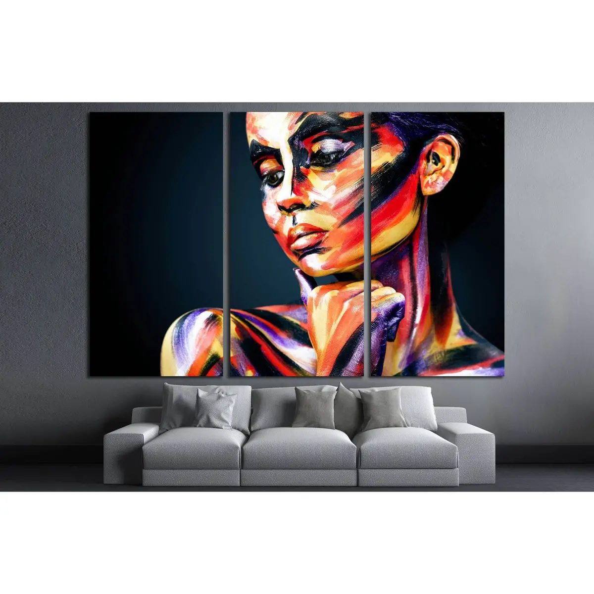 Portrait Of The Bright Beautiful Girl With Art Colorful Make-Up And Bodyart №2763 Ready To Hang Canvas Print 5