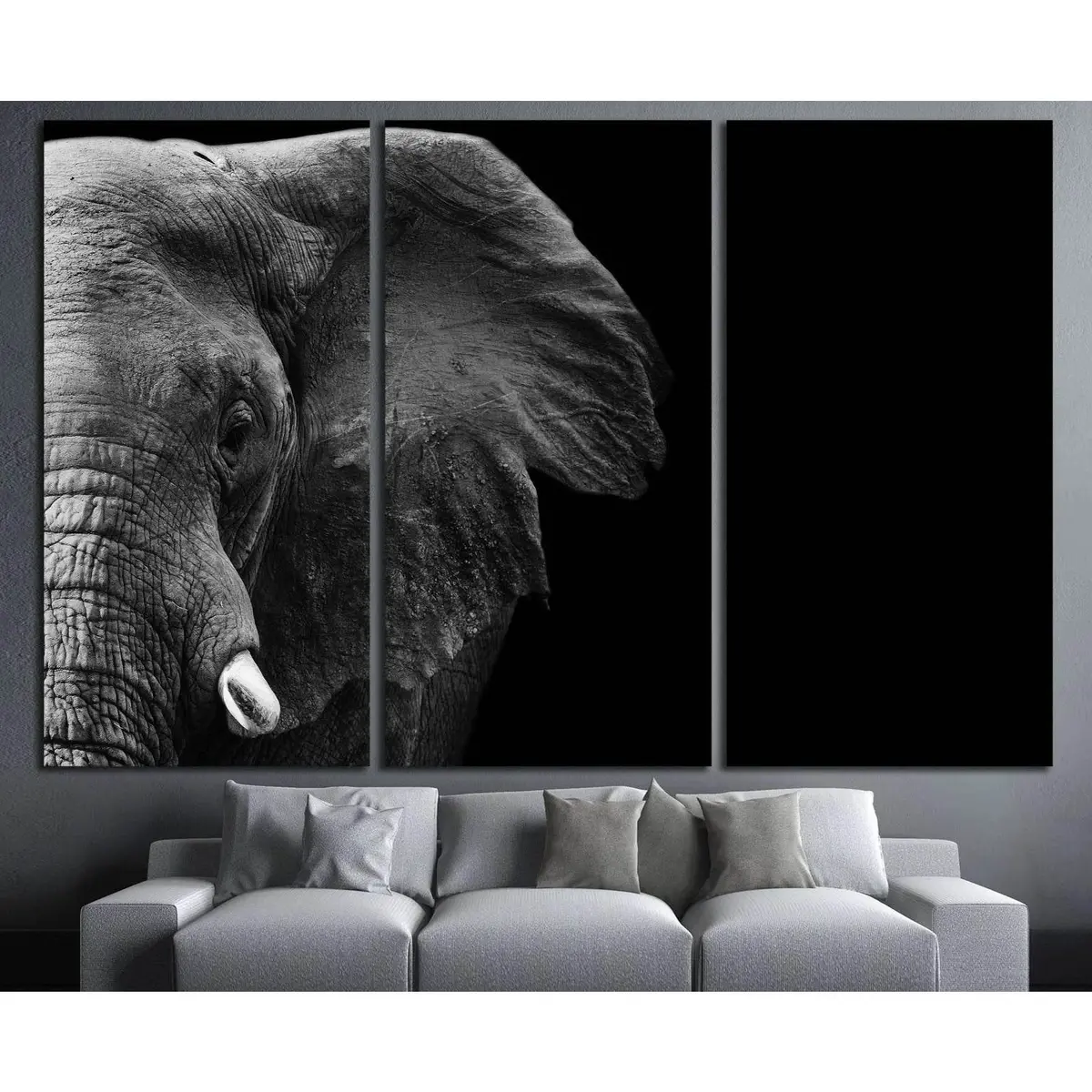 Powerful Image Of An Elephant In Black And White №3262 Ready To Hang Canvas Print 5