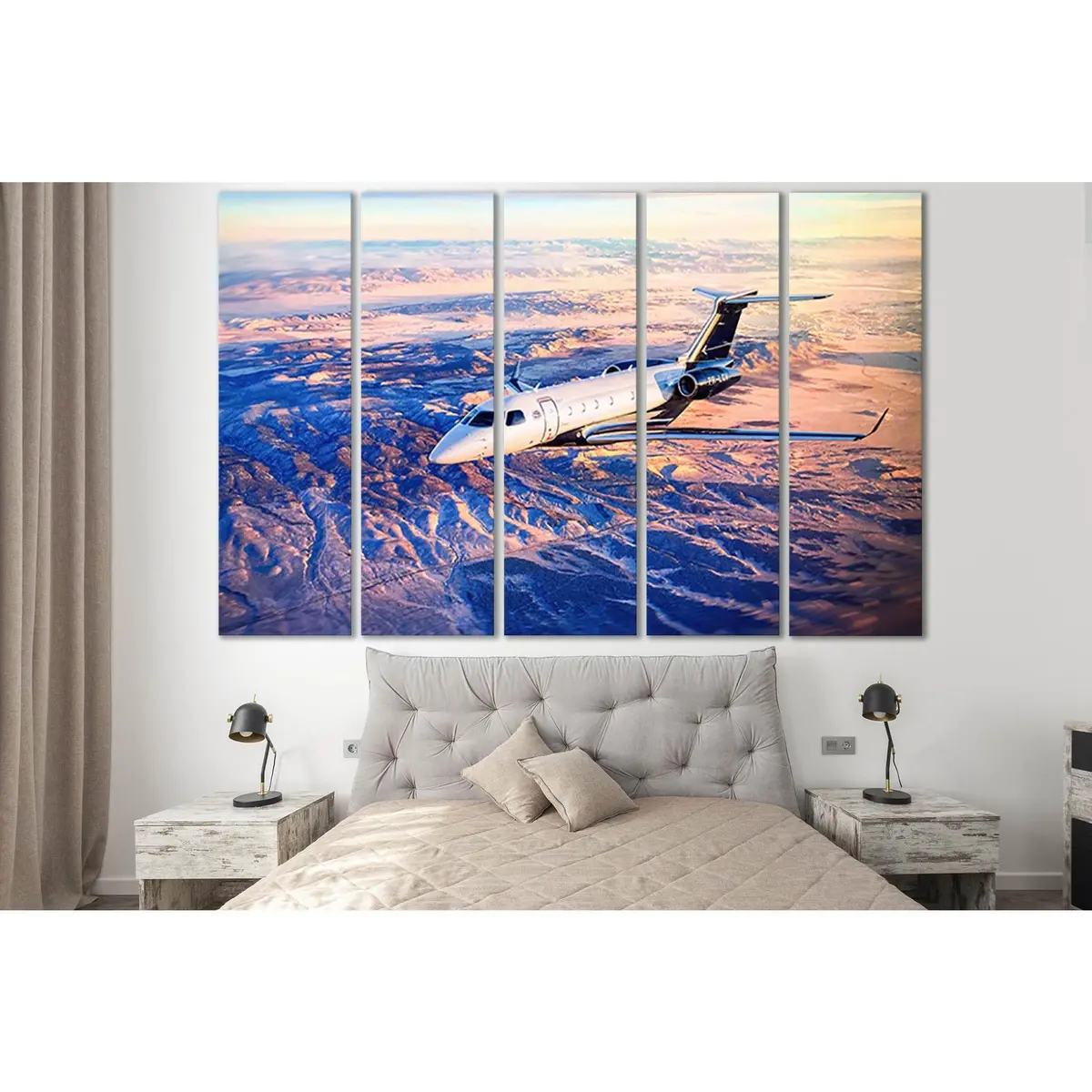 Scenic Private Jet Soaring Above Majestic Mountains – SL1435 Ready-to-Hang Canvas Art - Image 3
