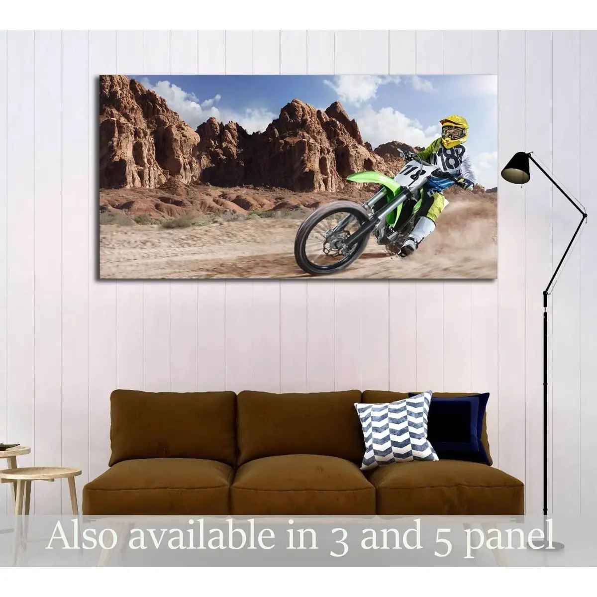 Professional Dirt Bike Rider Racing On The Desert №1888 Ready To Hang Canvas Print 1