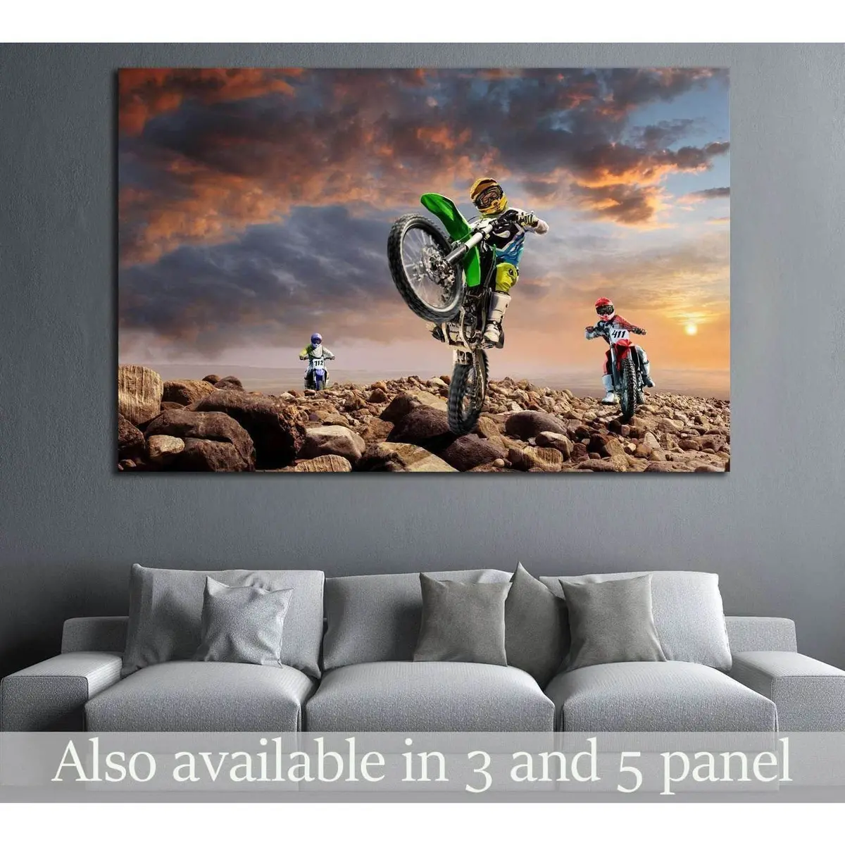 Professional Dirt Bike Riders On Top Of Vulcan №1890 Ready To Hang Canvas Print 1