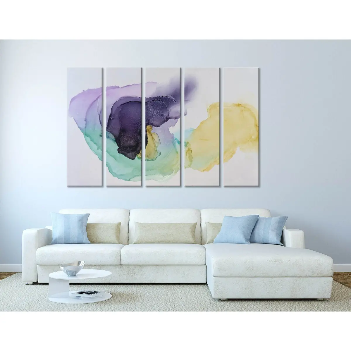 Vibrant Purple, Blue & Yellow Abstract Canvas Wall Art – Ready-to-Hang Print #04360 - Image 3