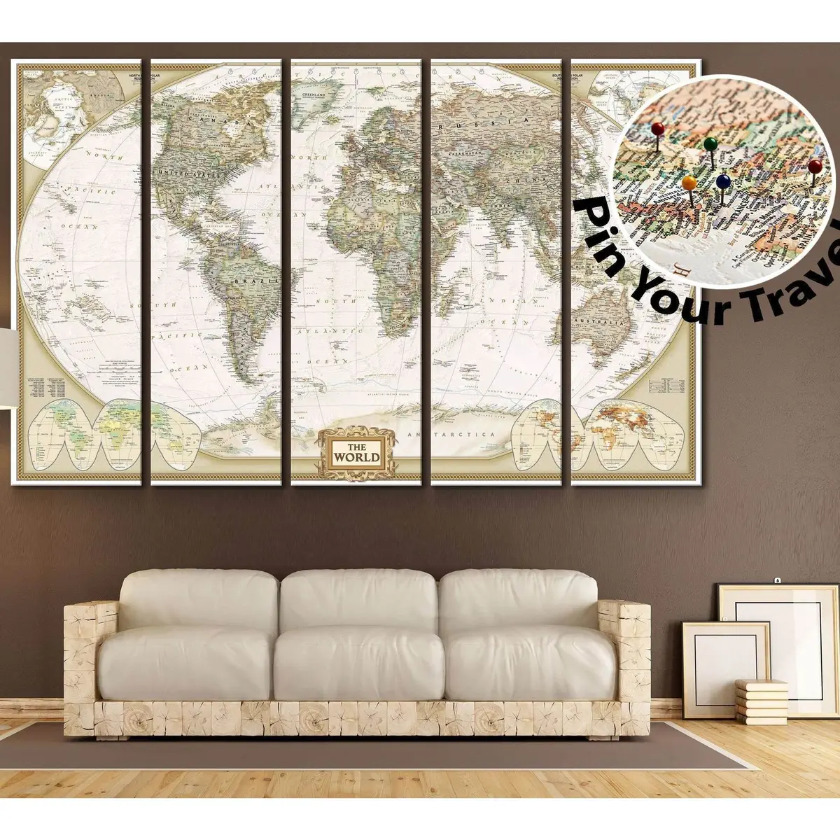 Ready-to-Hang Push Pin World Map Canvas Wall Art #866