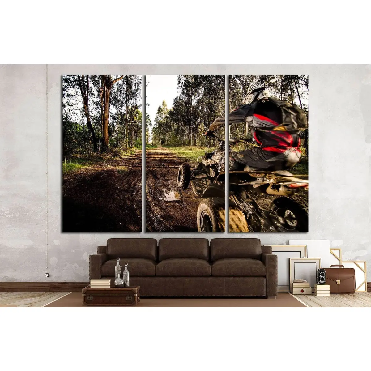 Quad Rider Jumping On A Muddy Forest Trail №1865 Ready To Hang Canvas Print 2