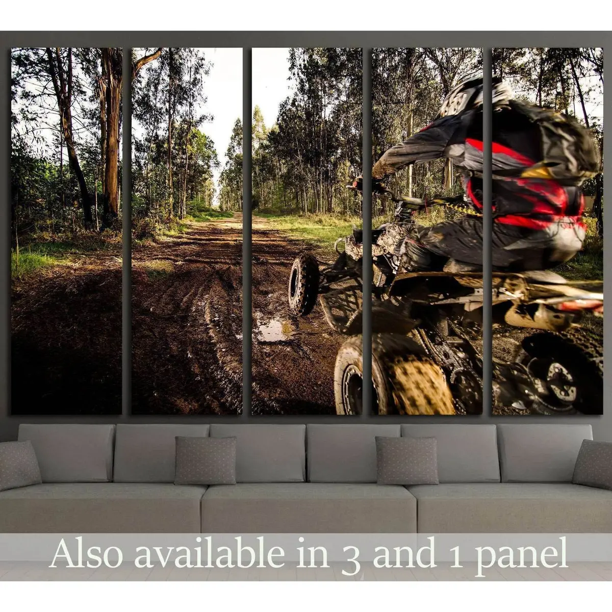 Quad Rider Jumping On A Muddy Forest Trail №1865 Ready To Hang Canvas Print 1
