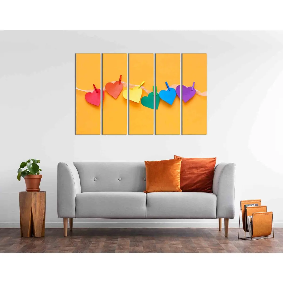 Vibrant Rainbow Hearts Canvas Wall Art – Pre-Installed Hanging Hardware - Image 3