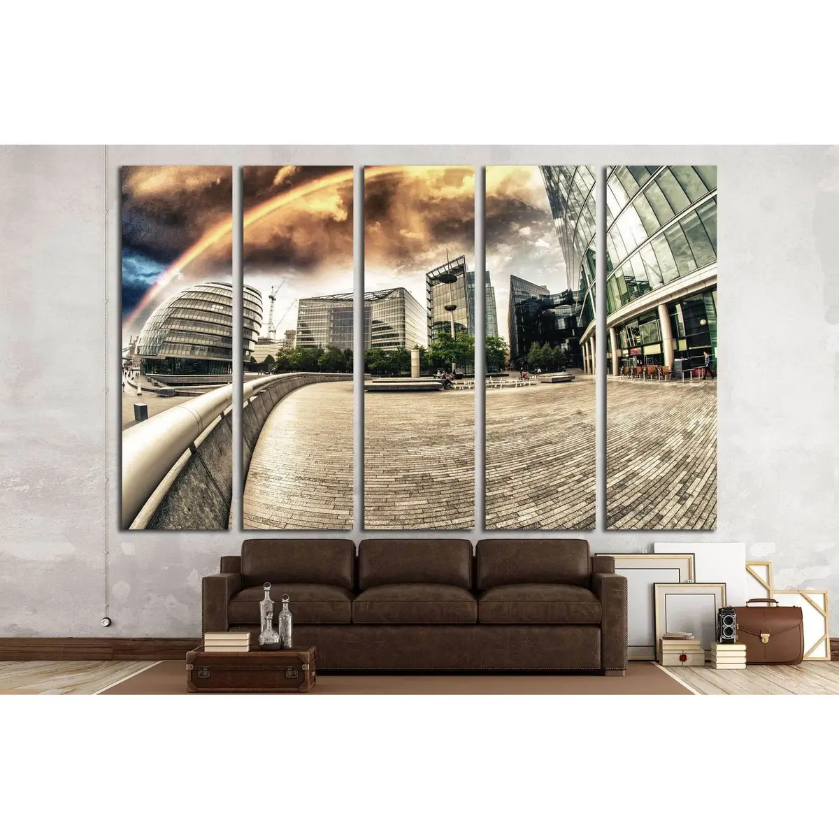 Rainbow Over City Skyline №1626 Ready To Hang Canvas Print 3
