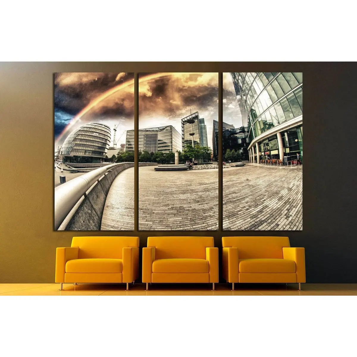 Rainbow Over City Skyline №1626 Ready To Hang Canvas Print 2
