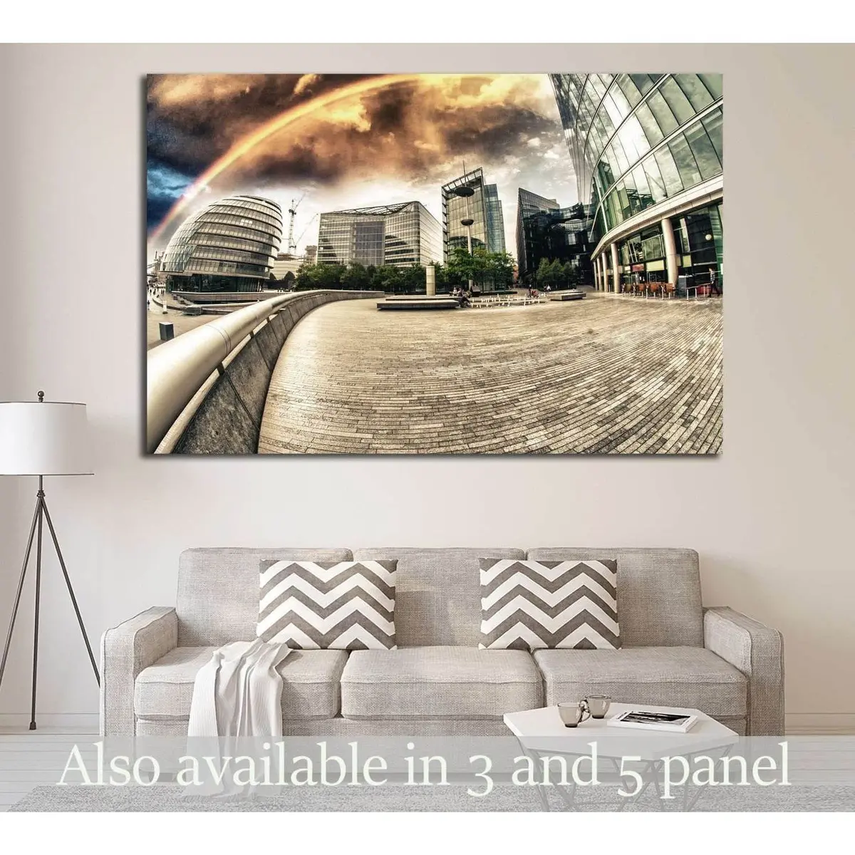 Rainbow Over City Skyline №1626 Ready To Hang Canvas Print 1