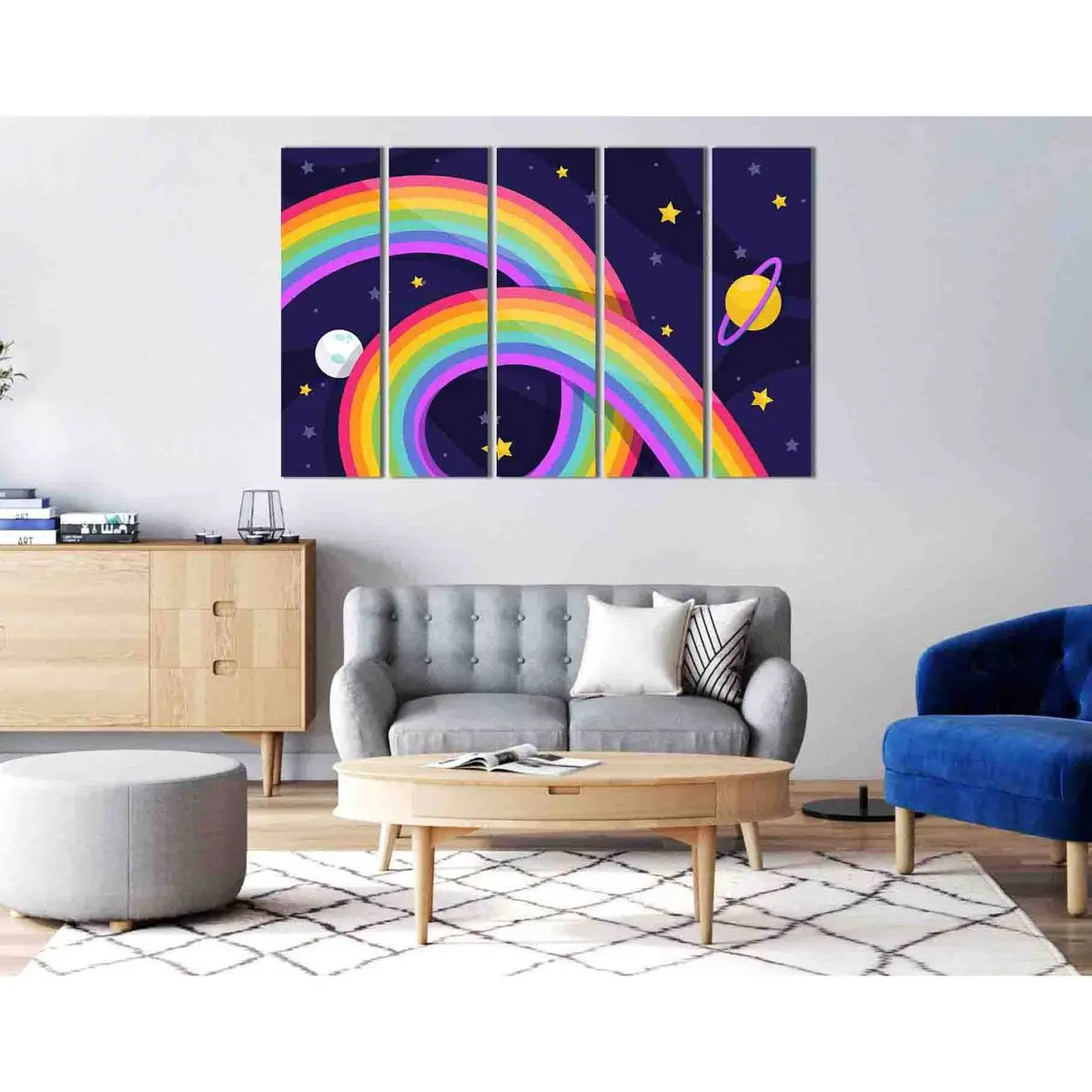 Vibrant Rainbow and Clouds Canvas Wall Art – Ready-to-Hang Print #2157