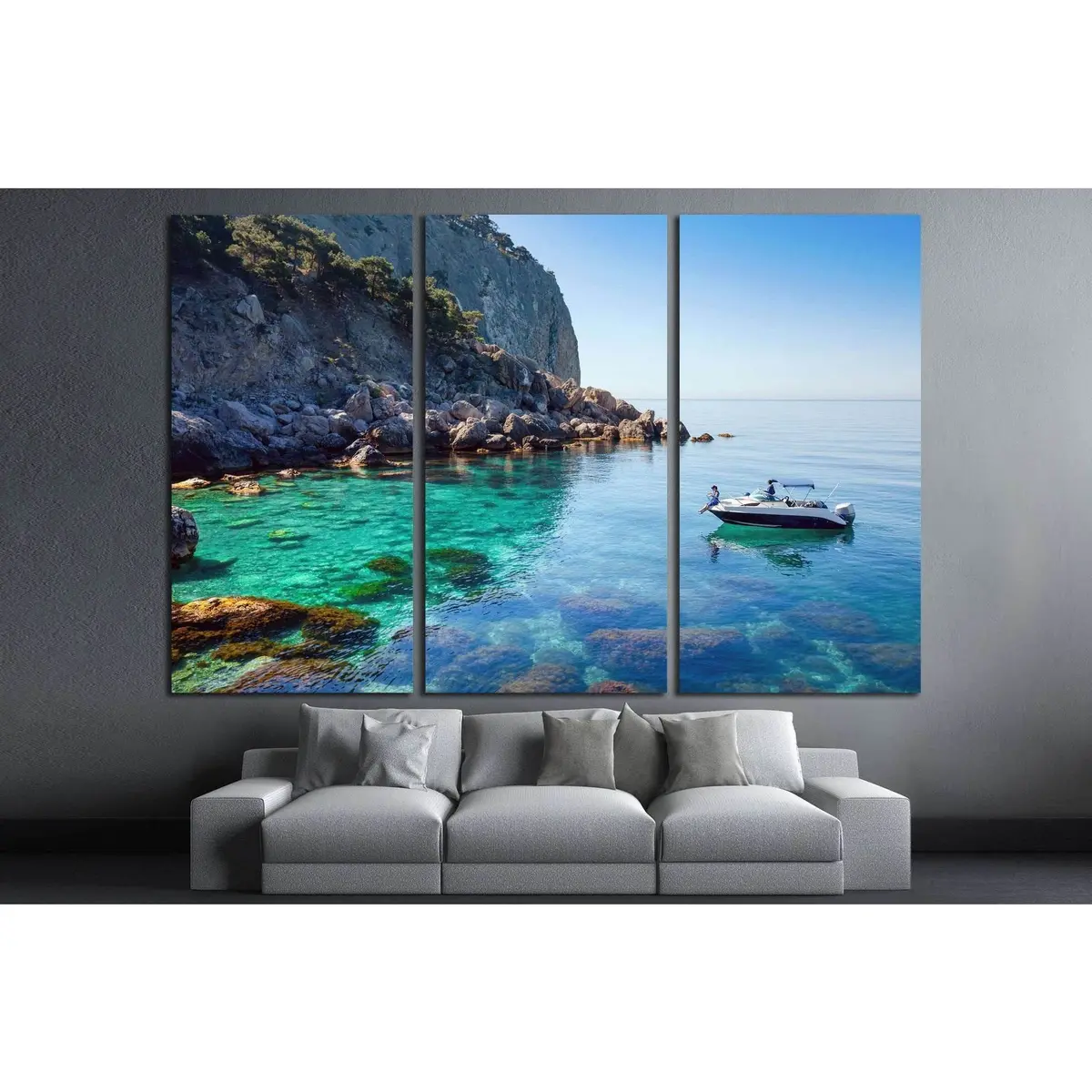 Recreation On The Boat Near The Shore Of A Beautiful Mountain №1409 Ready To Hang Canvas Print 5