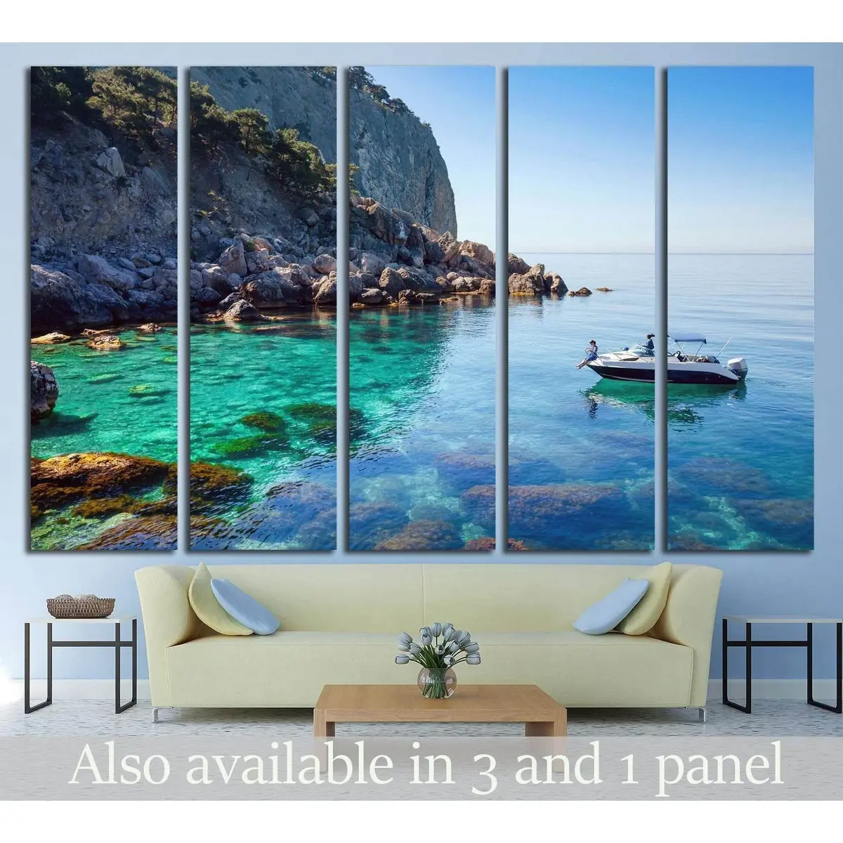 Scenic Mountain Lake Boating Art Print #1409 – Premium Ready-to-Hang Canvas Wall Decor