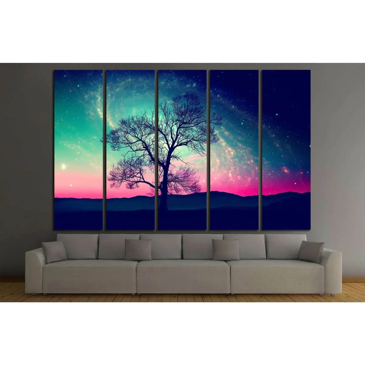 Red Alien Terrain Featuring a Solitary Tree Beneath a Star-Filled Night Sky – Ready-to-Hang Canvas Art #1307 - Image 3