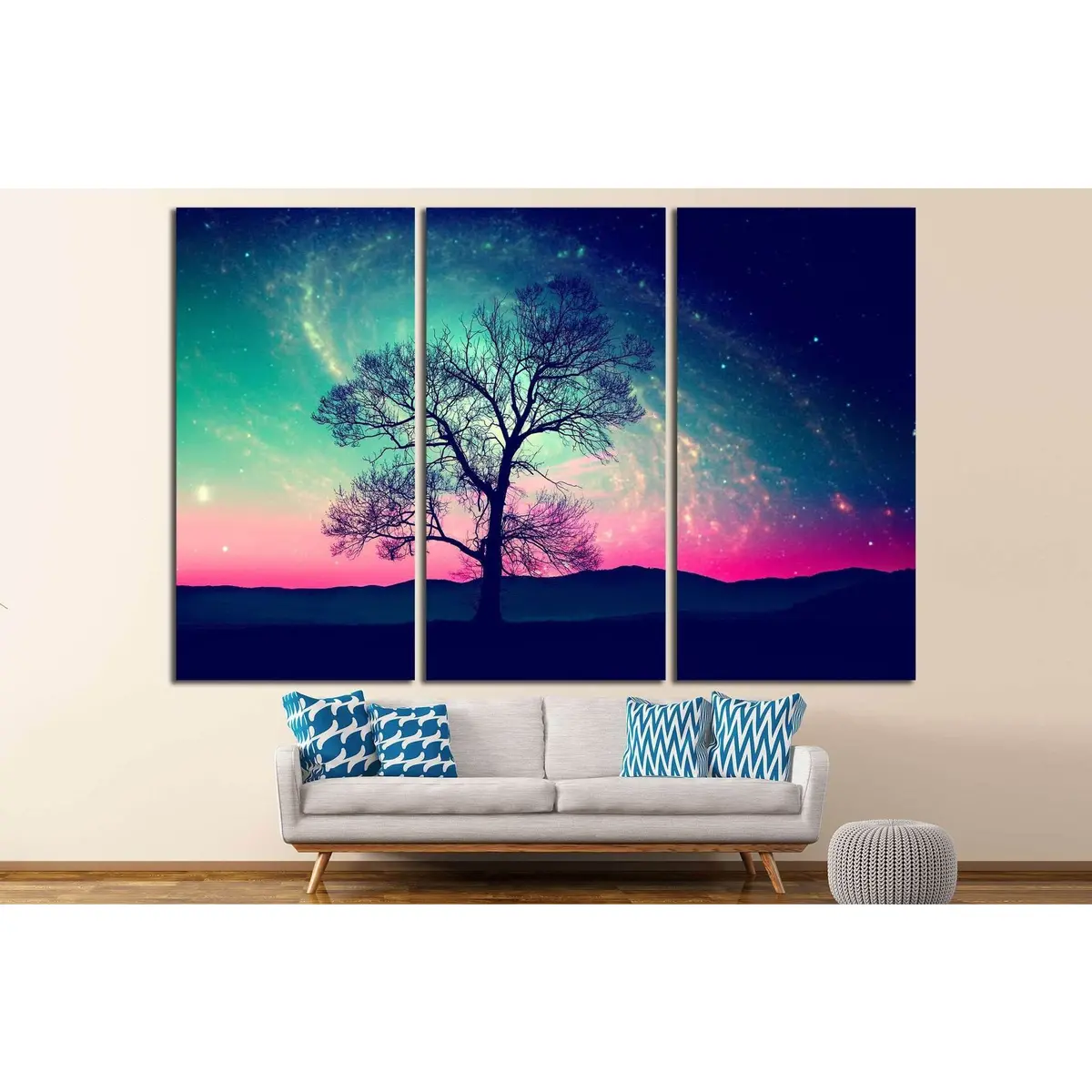 Red Alien Landscape With Alone Tree Over The Night Sky With Many Stars №1307 Ready To Hang Canvas Print 5
