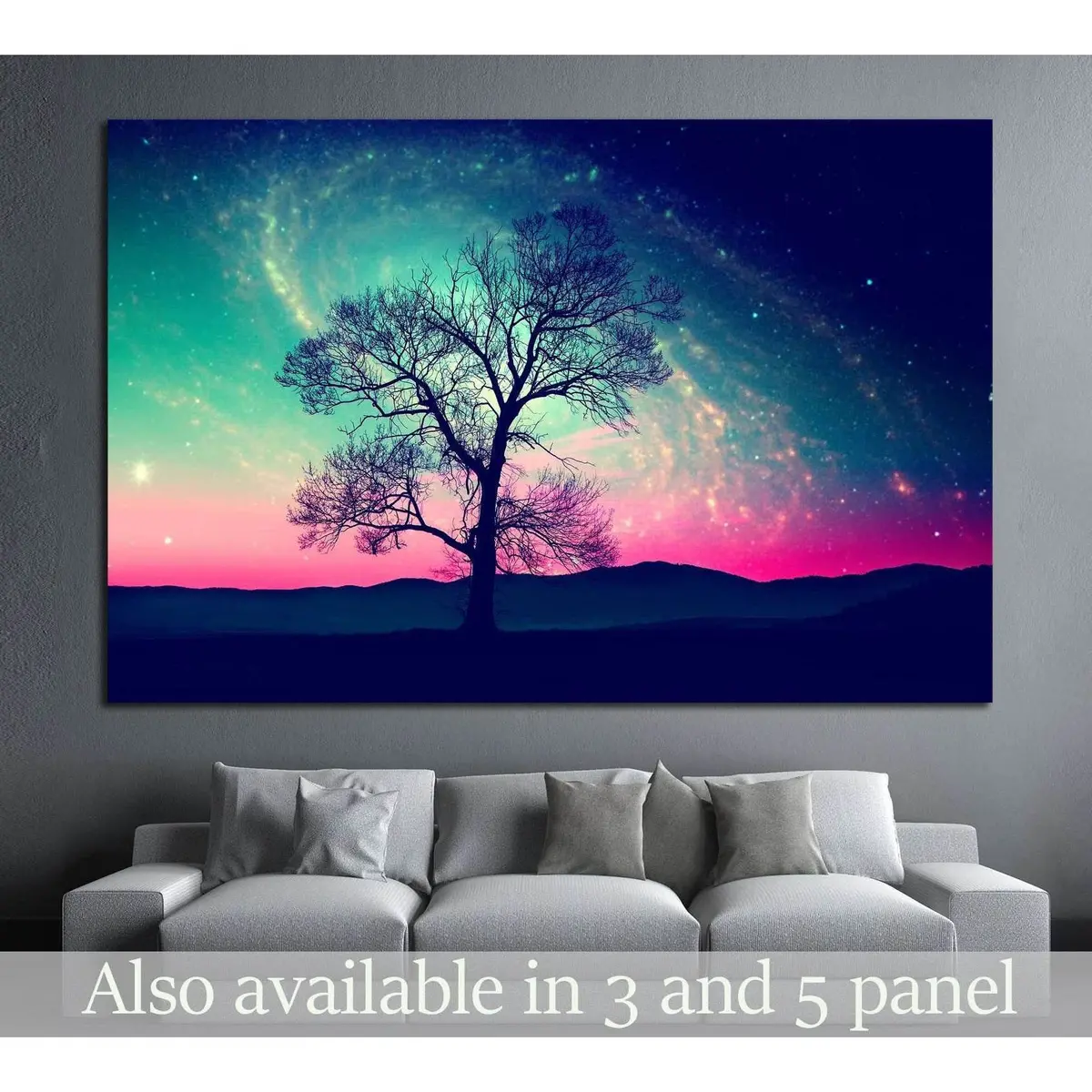 Red Alien Landscape With Alone Tree Over The Night Sky With Many Stars №1307 Ready To Hang Canvas Print 1