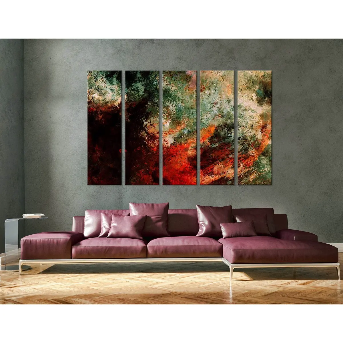 Vibrant Red and Green Abstract Canvas Art Print – Pre-Installed Hanging Hardware - Image 2