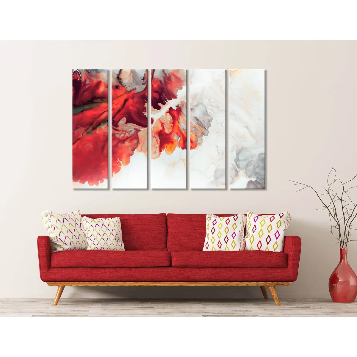 Premium Red and White Abstract Canvas Wall Art Print #04386