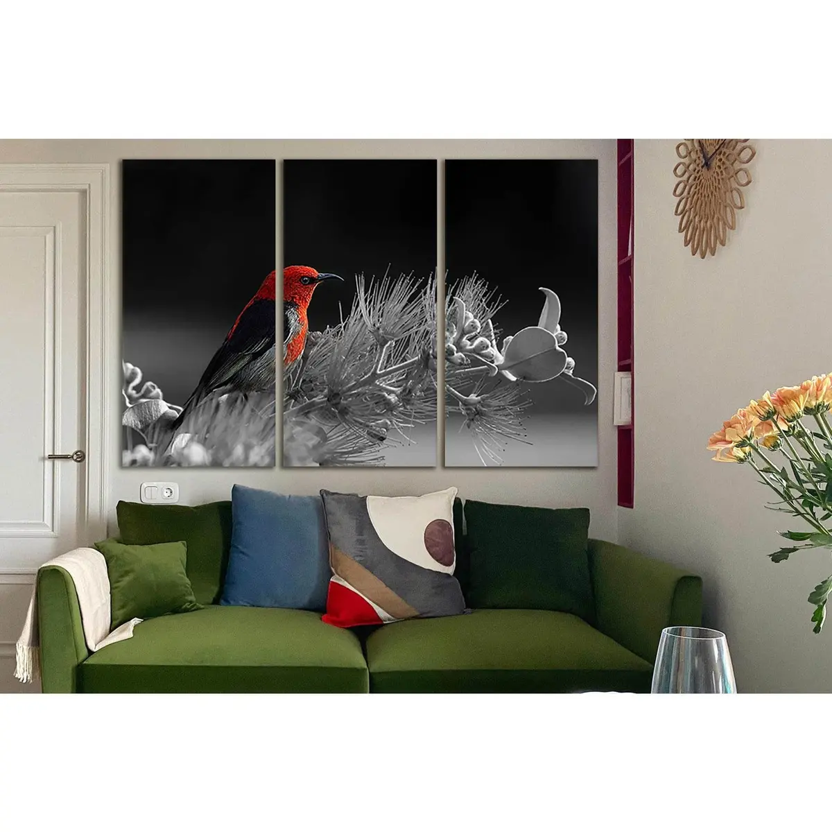 Red Bird On A Flower Black And White №Sl848 Ready To Hang Canvas Print 5