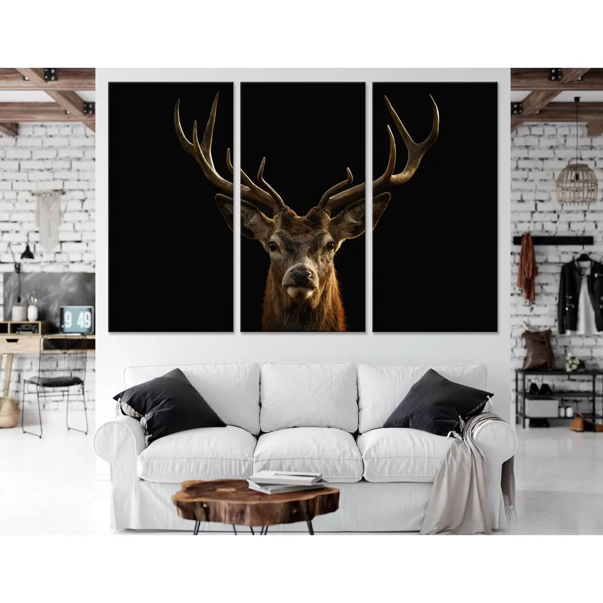 Red Deer Portrait On Black Background №04139 Ready To Hang Canvas Print 5