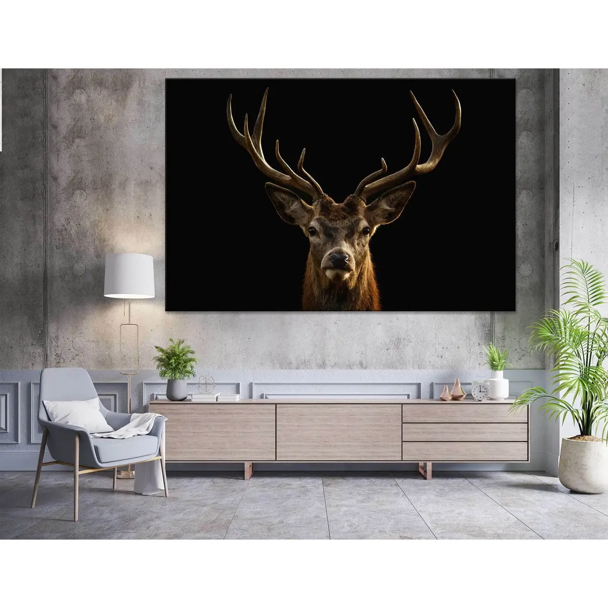 Red Deer Portrait On Black Background №04139 Ready To Hang Canvas Print 2