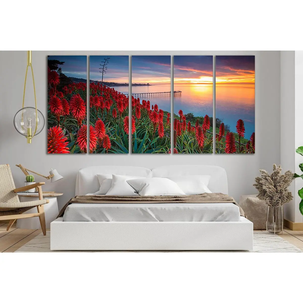 Sunset Pier with Red Flowers Canvas Wall Art №SL234 – Ready-to-Hang Decor - Image 3