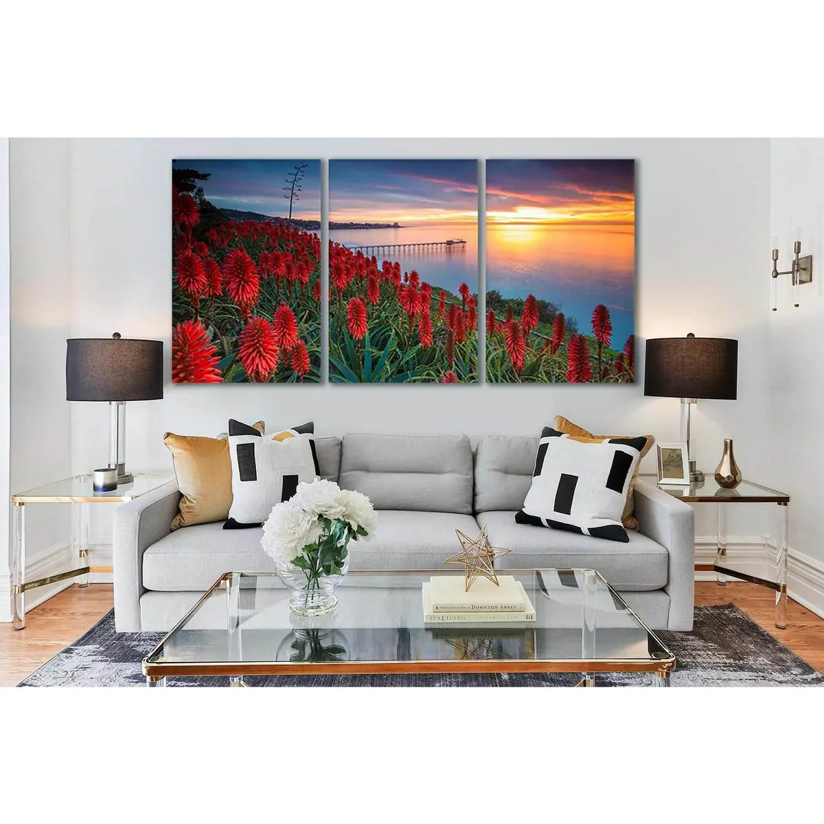 Red Flowers Pier Sunset №Sl234 Ready To Hang Canvas Print 5