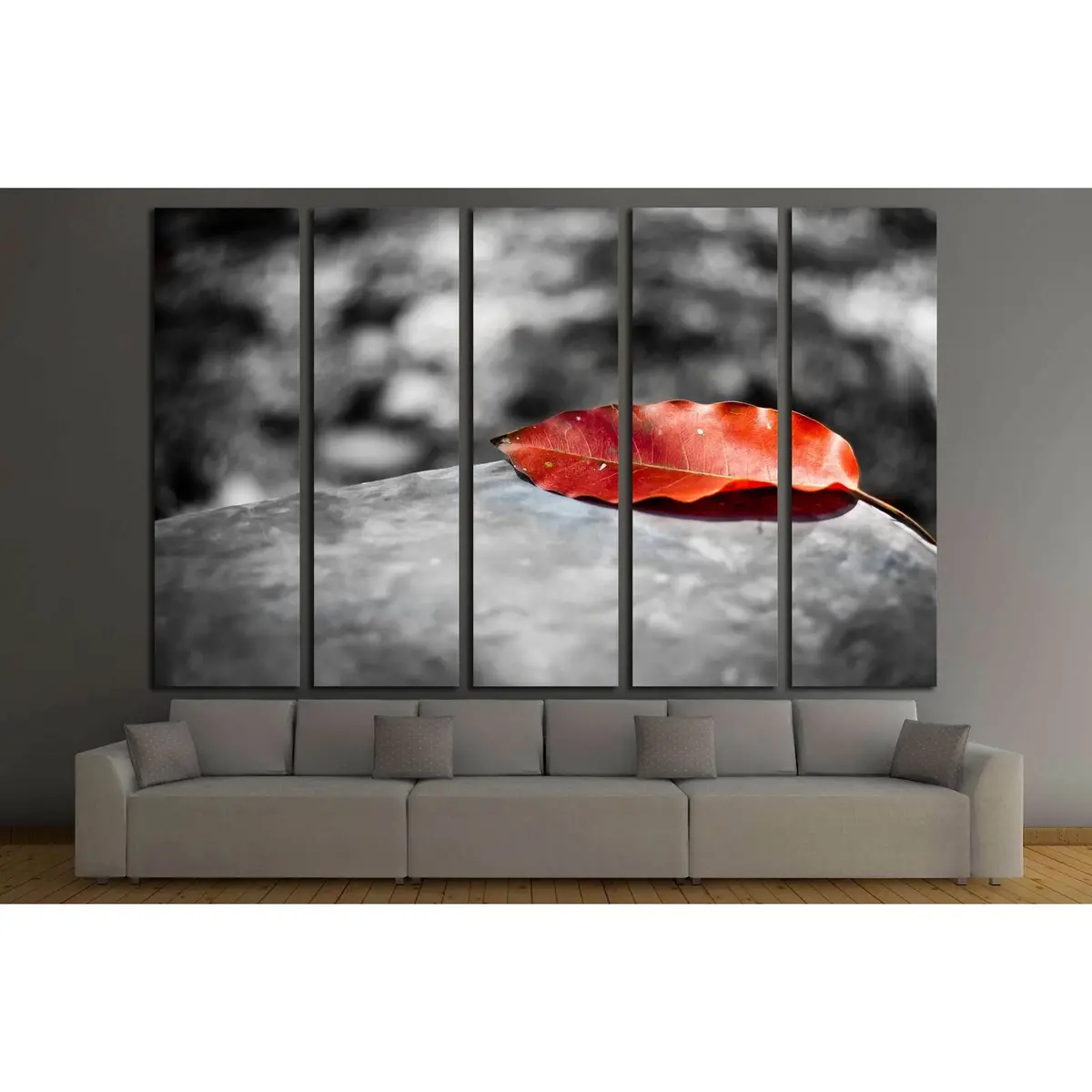 Ready-to-Hang Red Leaf Canvas Art Print on Monochrome Background - Image 3