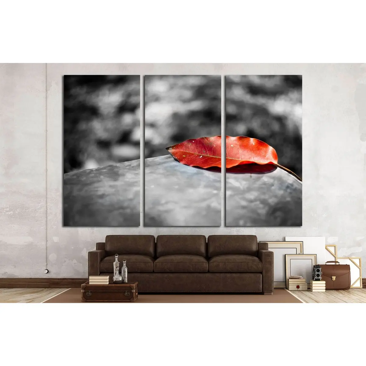 Red Leaf On Black And White Background №3025 Ready To Hang Canvas Print 5