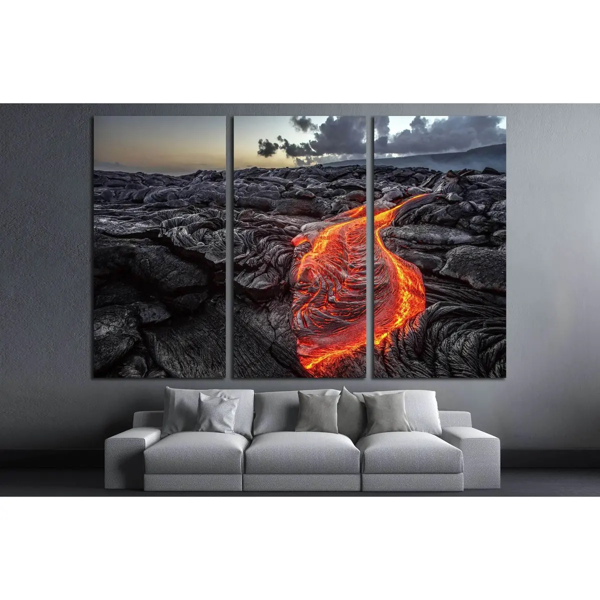 Red Orange Vibrant Molten Lava Flowing Onto Grey Lavafield. Hawaii №2907 Ready To Hang Canvas Print 5