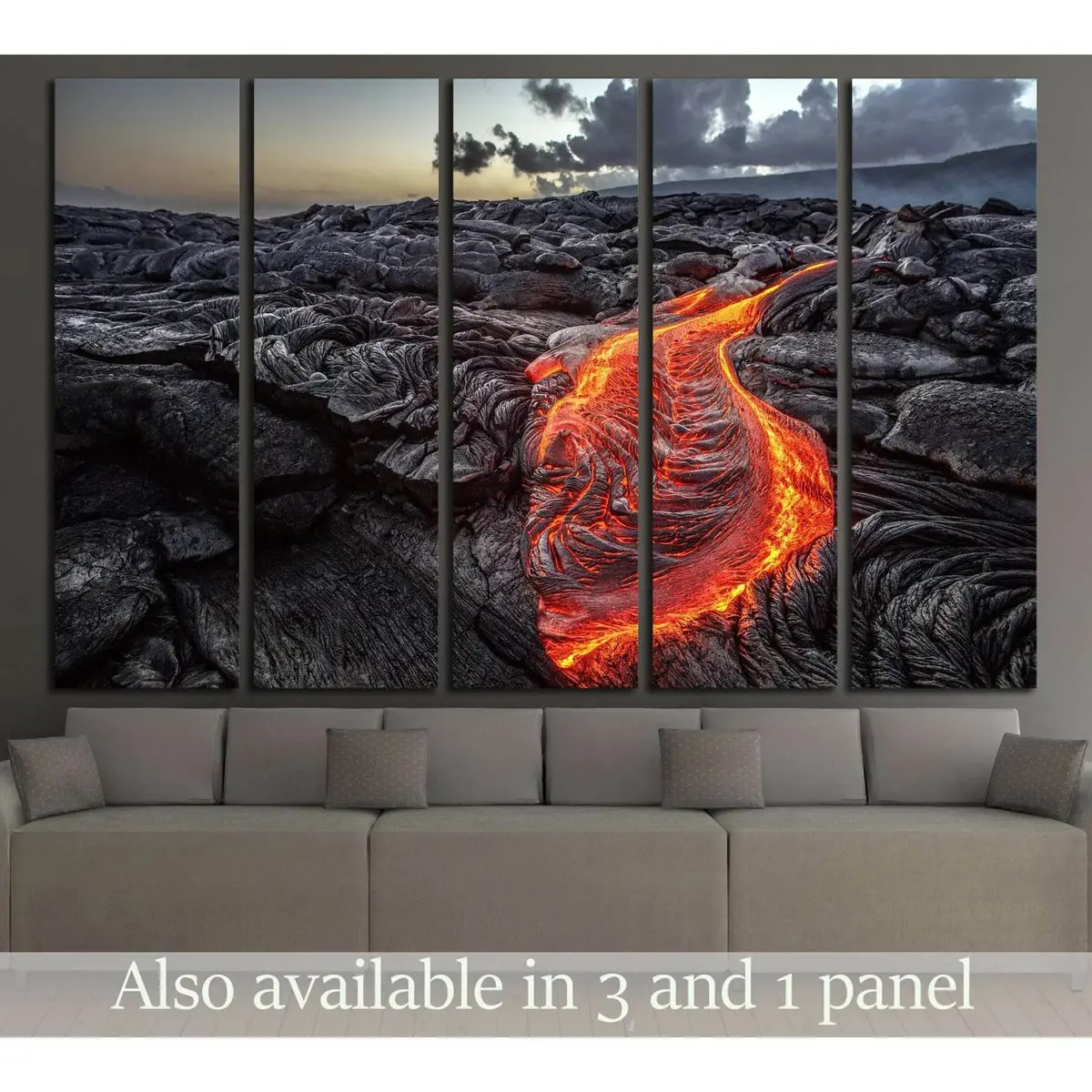Vibrant Red-Orange Lava Flow Over Grey Lava Field in Hawaii — Canvas Wall Art, Ready to Hang