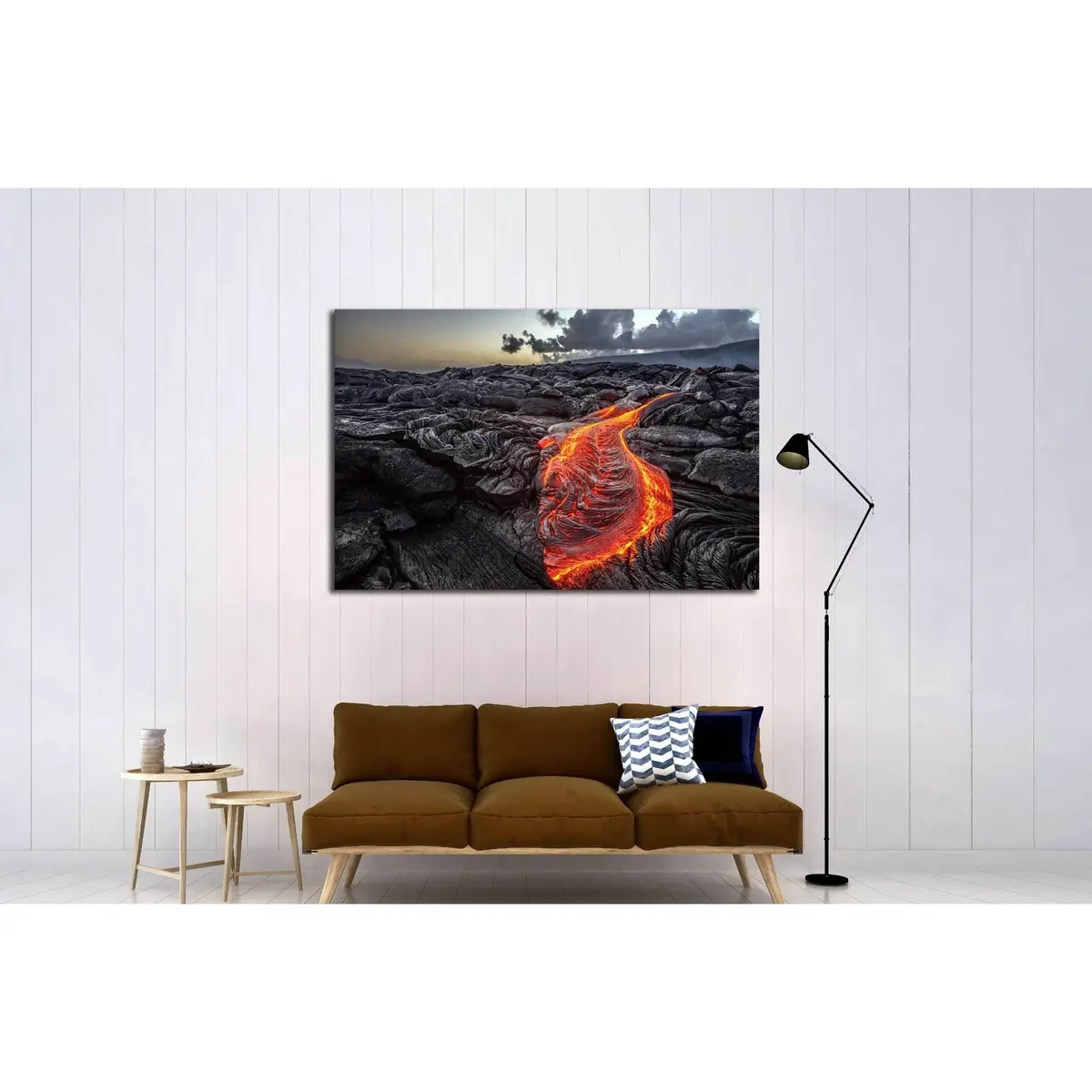 Red Orange Vibrant Molten Lava Flowing Onto Grey Lavafield. Hawaii №2907 Ready To Hang Canvas Print 3