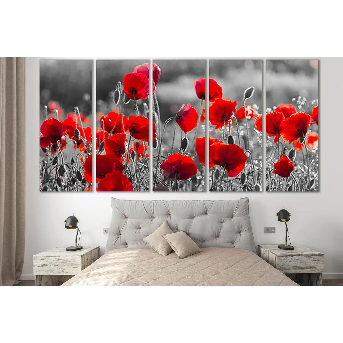 Black & White Red Poppies Canvas Art – SL717, Ready-to-Hang Wall Decor - Image 3