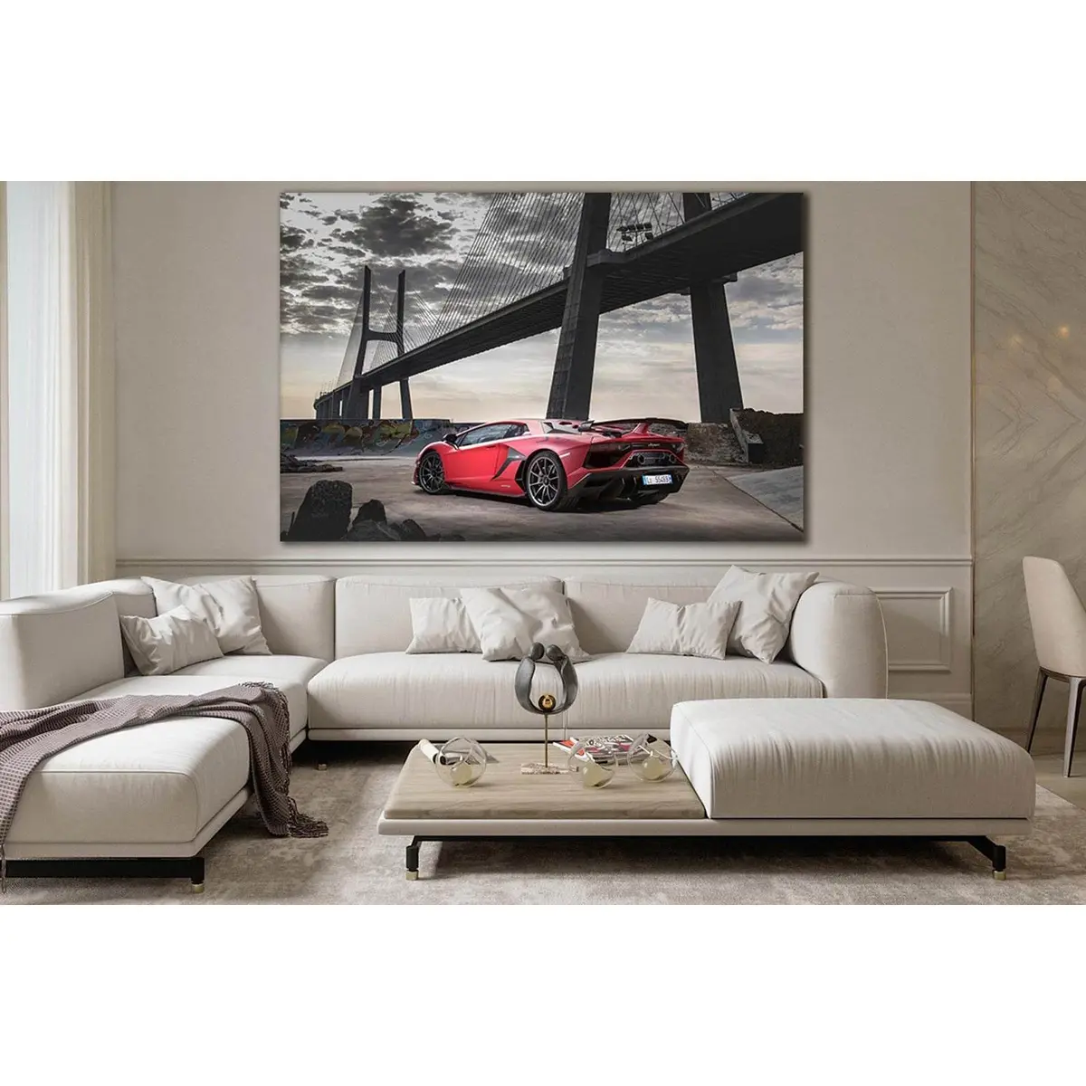 Red Sports Car Near The Bridge №Sl1127 Ready To Hang Canvas Print 2
