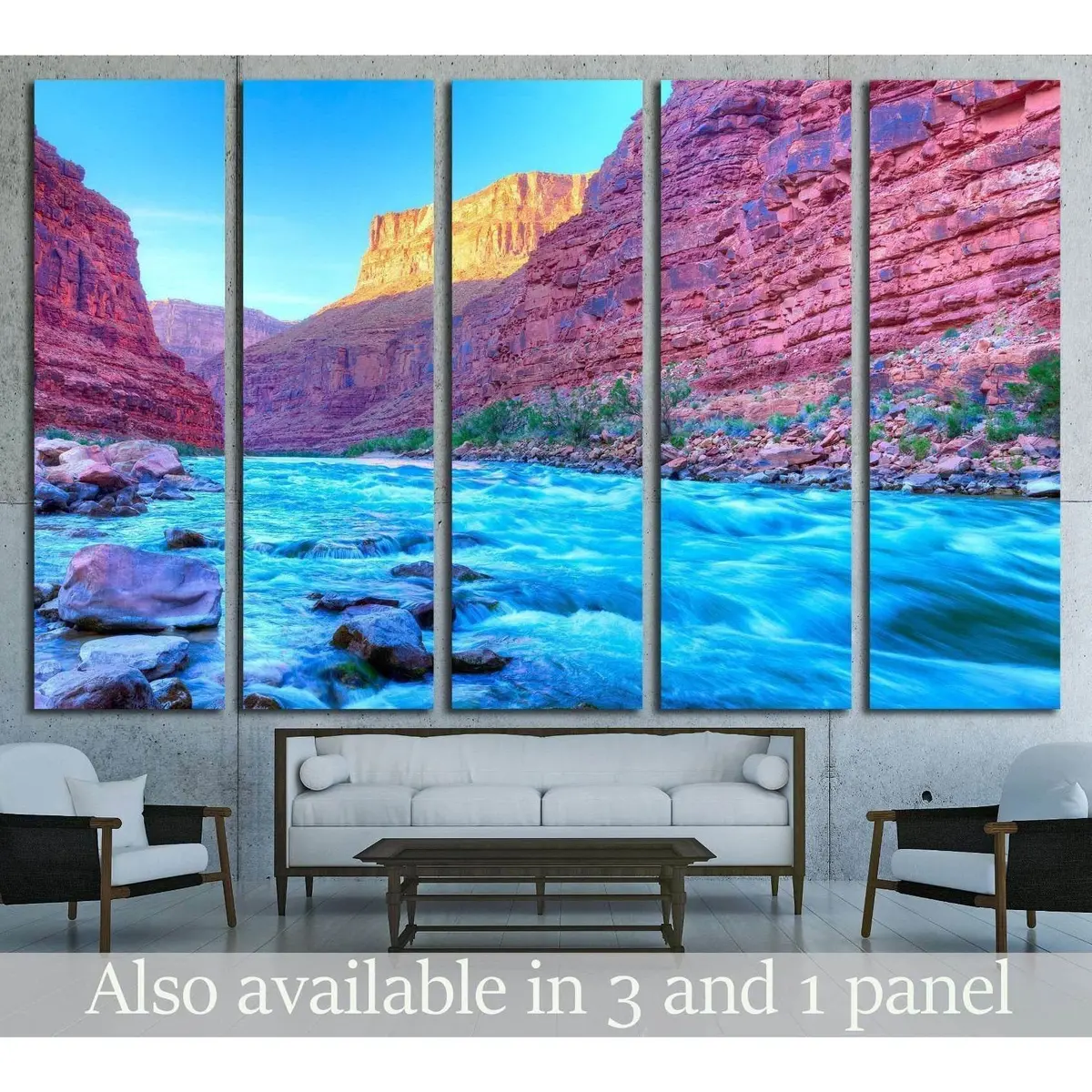 Reflection In Colorado River Of Butte Catching Days Last Rays, In Grand Canyon №1969 Ready To Hang Canvas Print 1