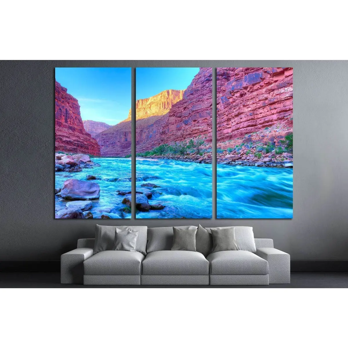 Reflection In Colorado River Of Butte Catching Days Last Rays, In Grand Canyon №1969 Ready To Hang Canvas Print 2