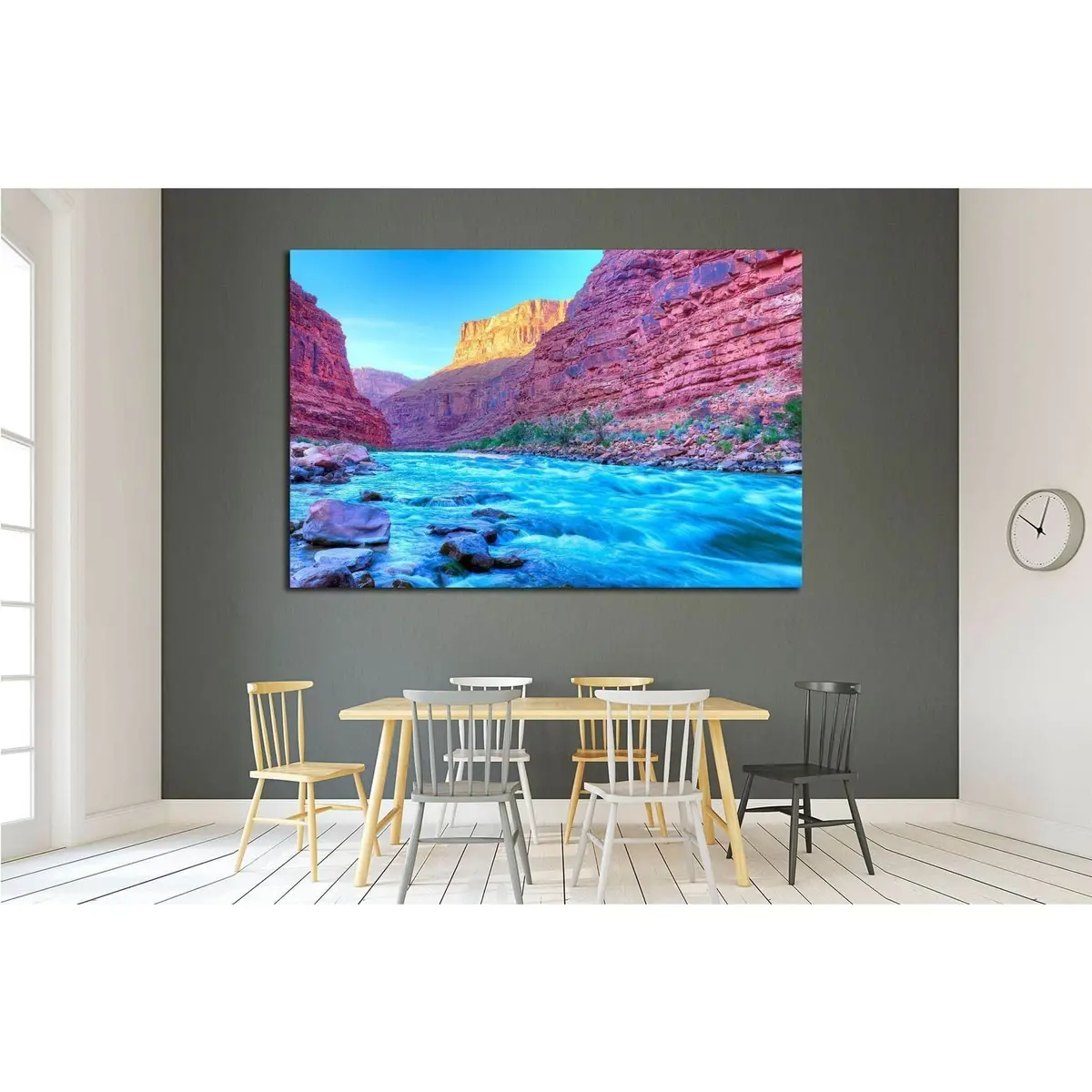 Reflection In Colorado River Of Butte Catching Days Last Rays, In Grand Canyon №1969 Ready To Hang Canvas Print 3